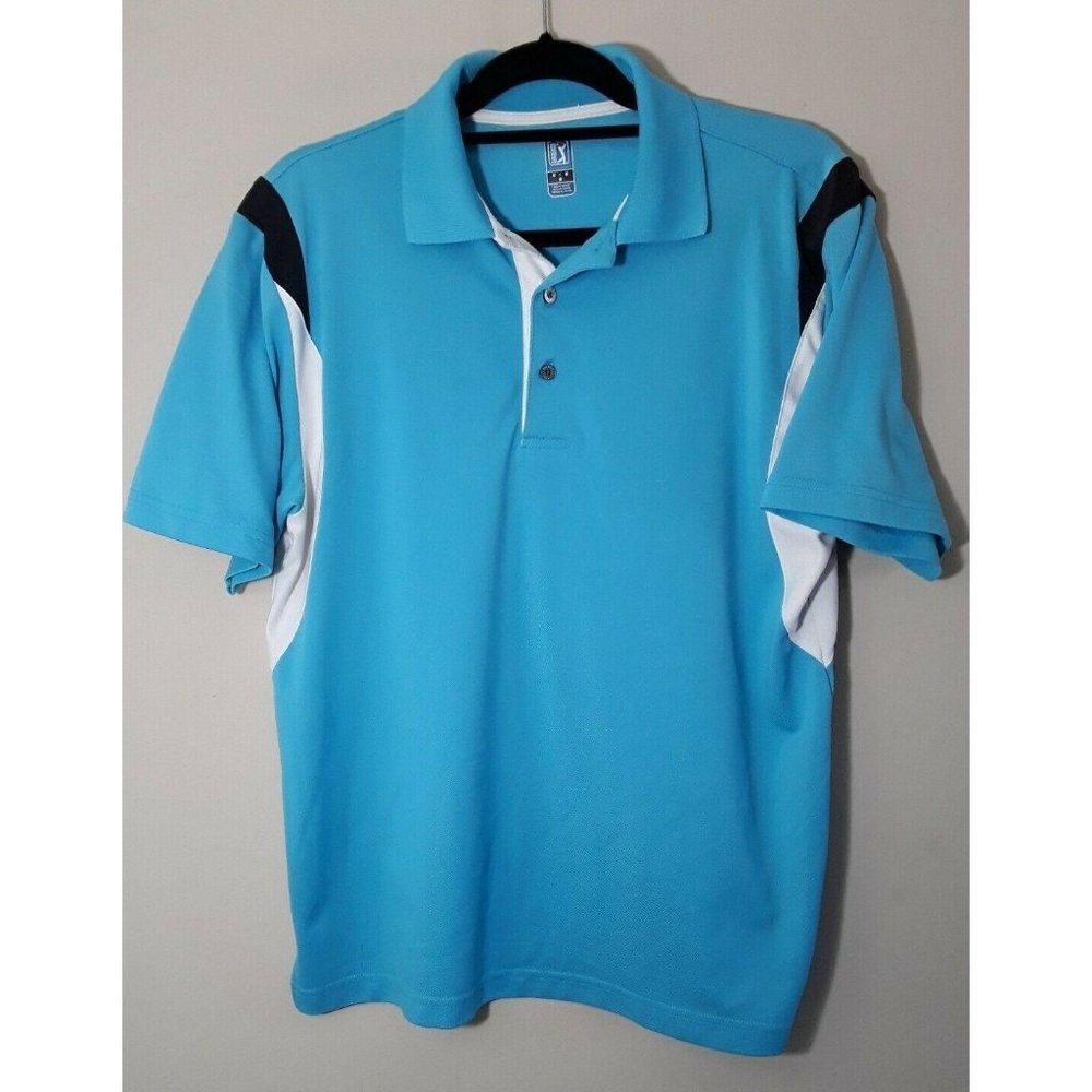 PGA TOUR Men's Turquoise Blue Golf Polo Shirt M